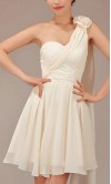 Flower Ornamented Single Shoulder Semi Short Bridesmaid Dress Champagne KSP013