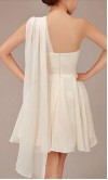 Flower Ornamented Single Shoulder Semi Short Bridesmaid Dress Champagne KSP013