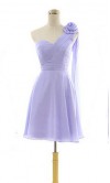 Flower Ornamented Single Shoulder Semi Short Bridesmaid Dress Champagne KSP013