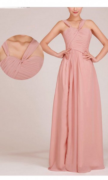 Dusty Pink Crossed Waistline Long Bridesmaid Dress with Side Slit KSP020