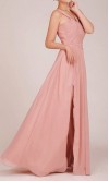 Dusty Pink Crossed Waistline Long Bridesmaid Dress with Side Slit KSP020