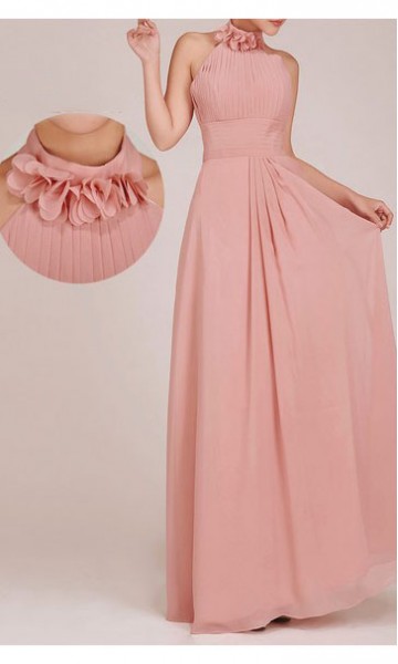 Flowery Halter Neck Empire A-line Bridesmaid Dresses KSP021