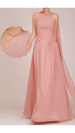 Pastel Pink Grecian Single Shoulder Long Wedding Bridesmaid Dress KSP022