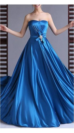 Satin Sweetheart Neck Full Length Bridesmaid Dresses KSP037