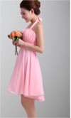 Dusty Pink Halter Neck Empire Waist Knee Length Bridesmaid Dress KSP043