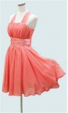 Dusty Pink Halter Neck Empire Waist Knee Length Bridesmaid Dress KSP043