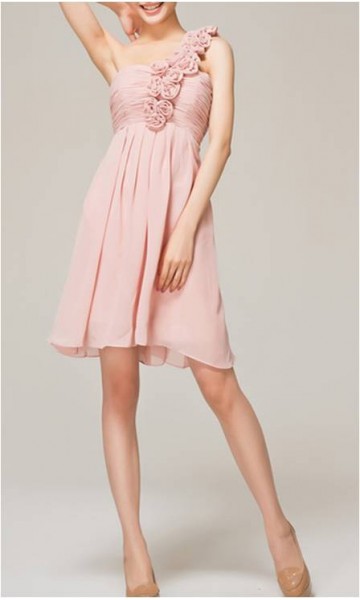 Pastel Pink One Shoulder Custom Made Bridesmaid Dress KSP064