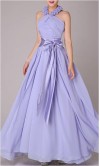 Romantic Flowery Halter Neck Long Lilac Bridesmaid Dress With Sash KSP080