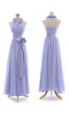 Romantic Flowery Halter Neck Long Lilac Bridesmaid Dress With Sash KSP080