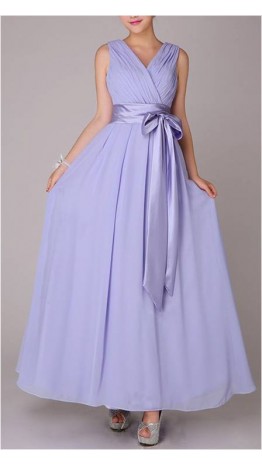 Dignified Deep V-neck Pleated Empire Chiffon Formal Bridesmaid Dress KSP082