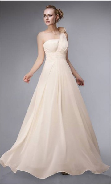long Shoulder A-line Chiffon Bridesmaid Dress KSP091