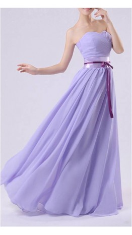 Strapless Sweetheart Long Chiffon Lavender Purple Bridesmaid Dresses KSP107