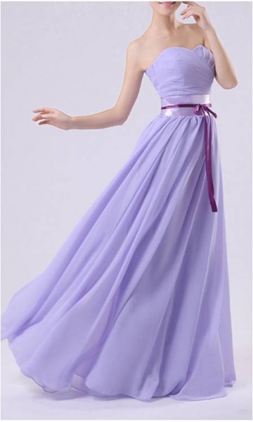 Strapless Sweetheart Long Chiffon Lavender Purple Bridesmaid Dresses KSP107
