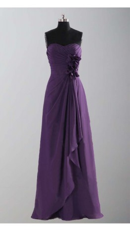 Strapless Floral Decoration Long Chiffon Bridesmaid Dress KSP108