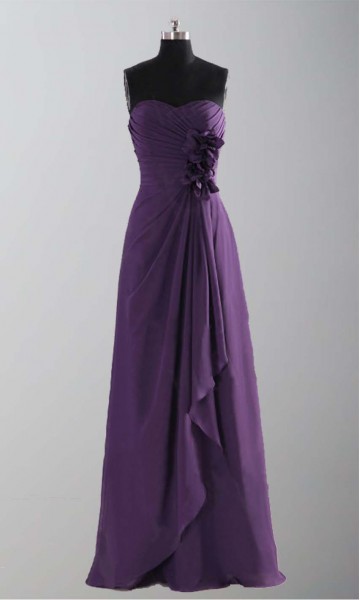 Strapless Floral Decoration Long Chiffon Bridesmaid Dress KSP108