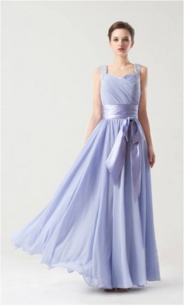 Shoulder Belt Blue Long Chiffon Bridesmaid Dress KSP144