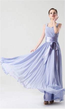Shoulder Belt Blue Long Chiffon Bridesmaid Dress KSP144