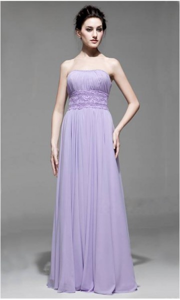Purple Strapless A-line Long Chiffon Bridesmaid Dress KSP150