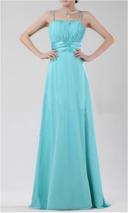 Simple Blue Shoulder Belt Long Chiffon Bridesmaid Dresses KSP161