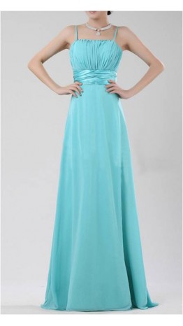 Simple Blue Shoulder Belt Long Chiffon Bridesmaid Dresses KSP161