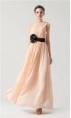 Pink One Shoulder Long Chiffon Bridesmaid Dress with Belt KSP167