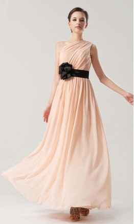 Pink One Shoulder Long Chiffon Bridesmaid Dress with Belt KSP167