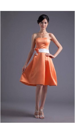 Orange Cute Short Belt Bridesmaid Dresses KSP215