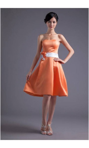 Orange Cute Short Belt Bridesmaid Dresses KSP215