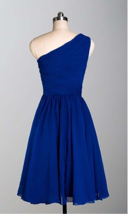 Royal Blue One Shoulder Slim Short Chiffon Dress KSP308
