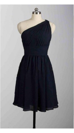 Affordable One Shoulder Black Short Bridesmaid Dresses KSP313