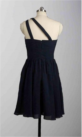 Affordable One Shoulder Black Short Bridesmaid Dresses KSP313