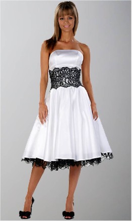 Alice blue strapless tea-length prom dress with intricate lace waist overlays KSP327