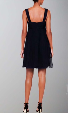 Short navy blue chiffon bridesmaid dress with wide straps and square neckline KSP332