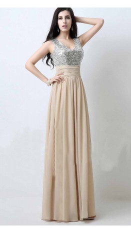 V-neck Tank Straps Waisted Long Bridesmaid Dress KSP457