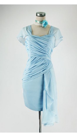 Sheath Ruffled Bridesmaid Dresses With Cap Sleeves KSP001