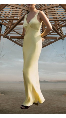 Butter Yellow Satin Sheath Bridesmaid Dress with Empire Waist KSP675