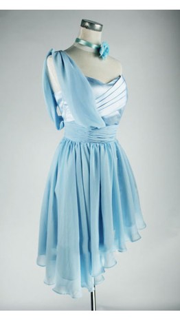 Asymmetric Single Shoulder Tiered Short Bridesmaid Dresses KSP004