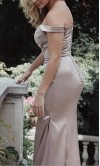 Champagne Satin Mermaid Bridesmaid Dress with Buttons KSP664