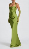 Vintage Olive Green Long Sheath Bridesmaid Dress with Square Neck KSP690