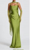 Vintage Olive Green Long Sheath Bridesmaid Dress with Square Neck KSP690