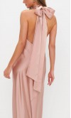 Blush Pink Satin Maxi Bridesmaid Dress with Bowknot Tie Halter Neck KSP676