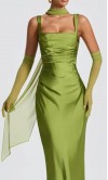 Vintage Olive Green Long Sheath Bridesmaid Dress with Square Neck KSP690
