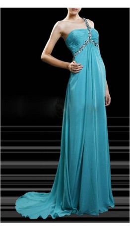 Amazing Blue Beaded One Shoulder Prom Dress KSP132