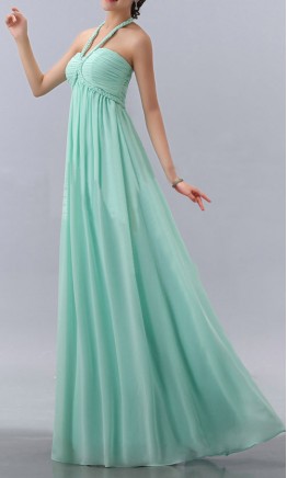 Mint Green Braid Halter Neck Long Prom Dress/ Pregnant Bridesmaid Dress KSP169