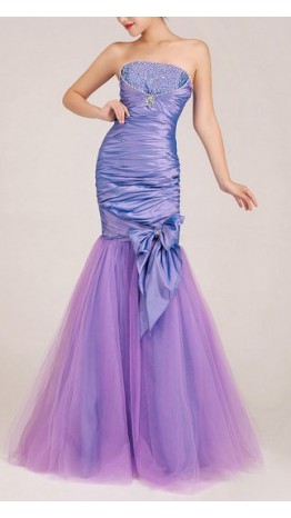 Purple Elegant Beaded Mermaid Lace-up Back Evening Dress KSP025