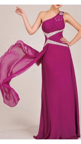 Plum Sequined One Shoulder A-line Evening Dress KSP027