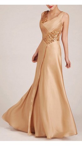 Gorgeous V-neck Golden Beaded Long Prom Dress KSP029