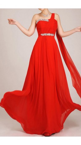 Fitted One Shoulder Long Chiffon Prom Gown KSP030