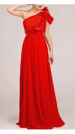 Floral Single Sleeve Floor Length Chiffon Prom Dresses KSP032