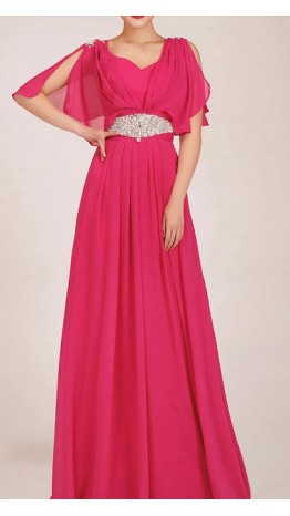 Unique Cloak Sleeves V-neck Long Prom Dress KSP033